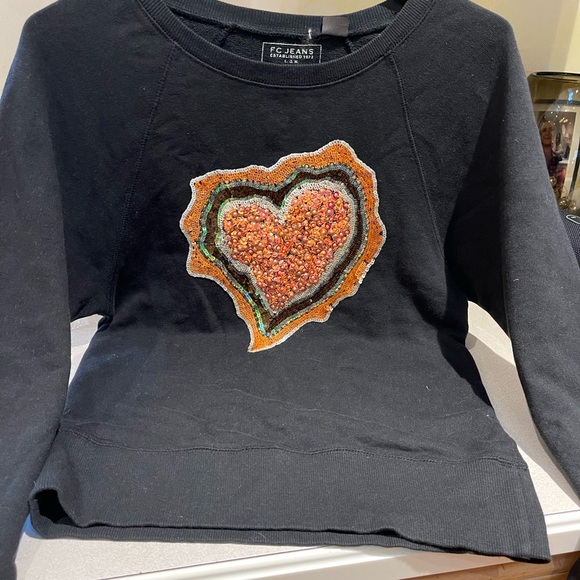 NWOT FC jeans sequenced heart black top Sz S - Picture 6 of 7